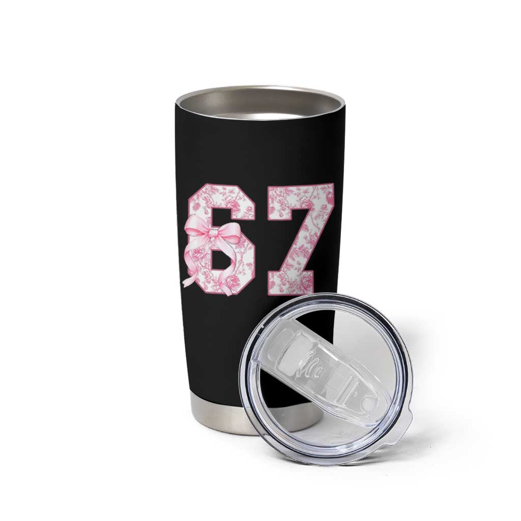 Six Seven Coquette Girl Tumbler Cup Funny 67 Meme Gen Alpha Slang Pink Floral Bow Aesthetic - Wonder Print Shop