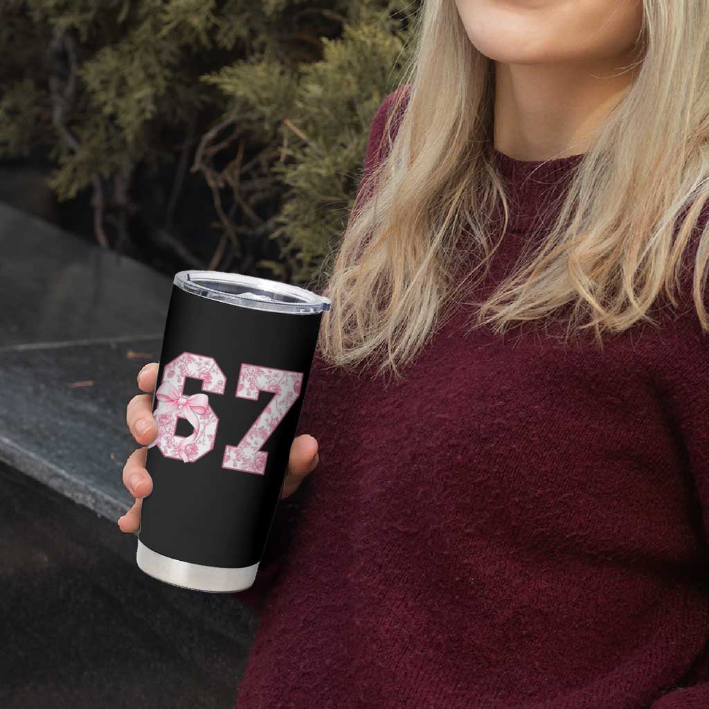 Six Seven Coquette Girl Tumbler Cup Funny 67 Meme Gen Alpha Slang Pink Floral Bow Aesthetic - Wonder Print Shop