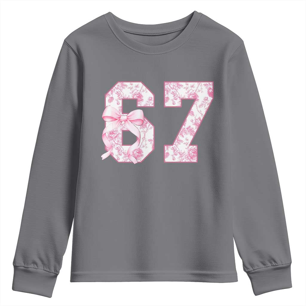 Six Seven Coquette Girl Youth Sweatshirt Funny 67 Meme Gen Alpha Slang Pink Floral Bow Aesthetic - Wonder Print Shop