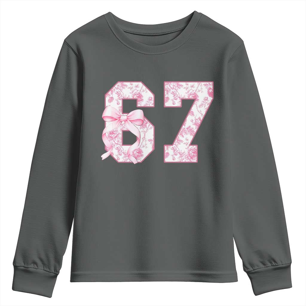Six Seven Coquette Girl Youth Sweatshirt Funny 67 Meme Gen Alpha Slang Pink Floral Bow Aesthetic - Wonder Print Shop