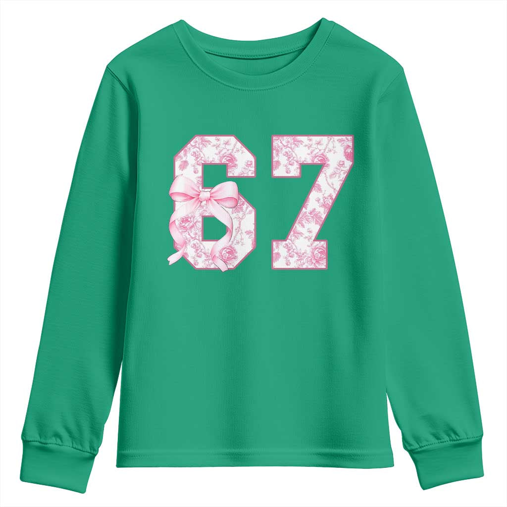 Six Seven Coquette Girl Youth Sweatshirt Funny 67 Meme Gen Alpha Slang Pink Floral Bow Aesthetic - Wonder Print Shop