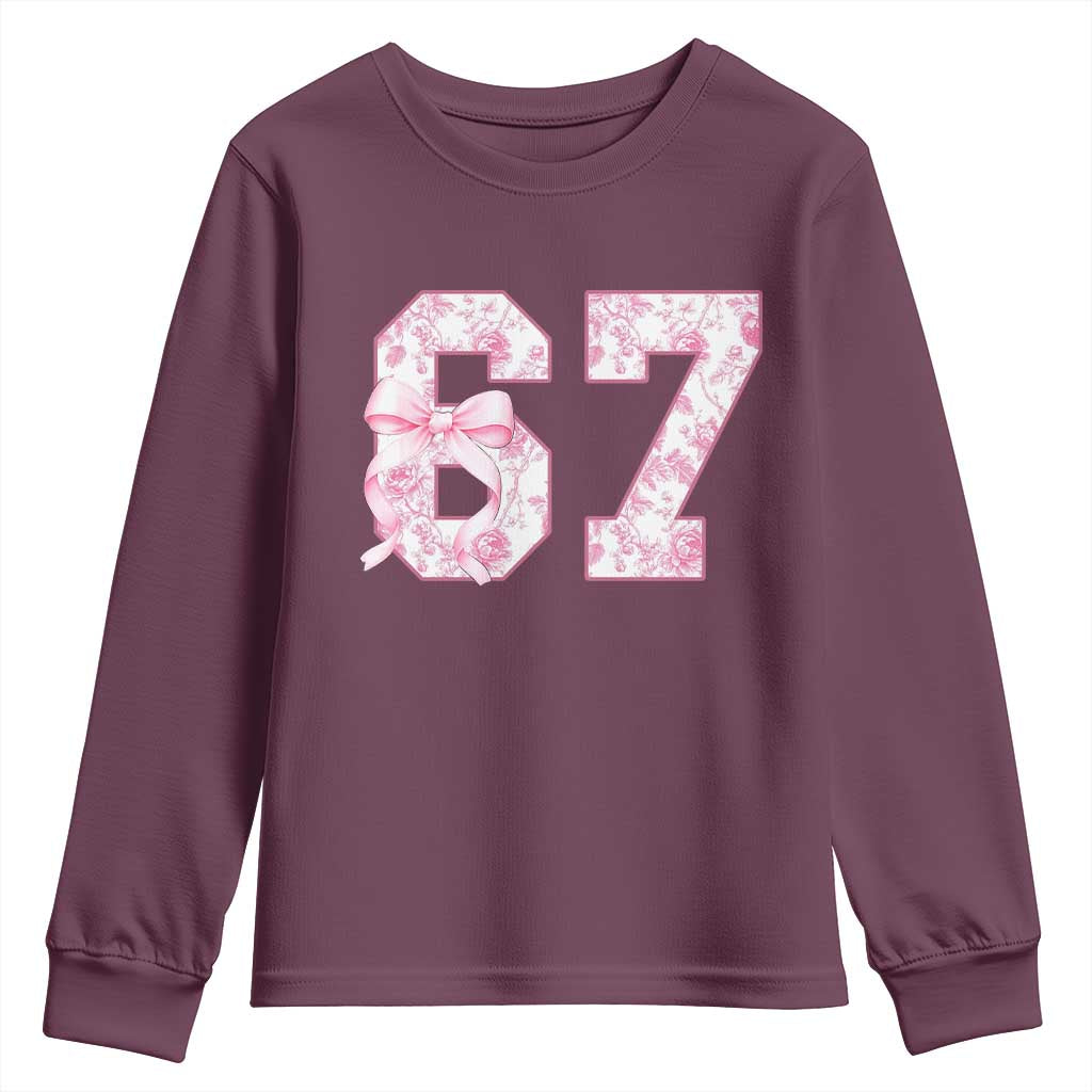 Six Seven Coquette Girl Youth Sweatshirt Funny 67 Meme Gen Alpha Slang Pink Floral Bow Aesthetic - Wonder Print Shop