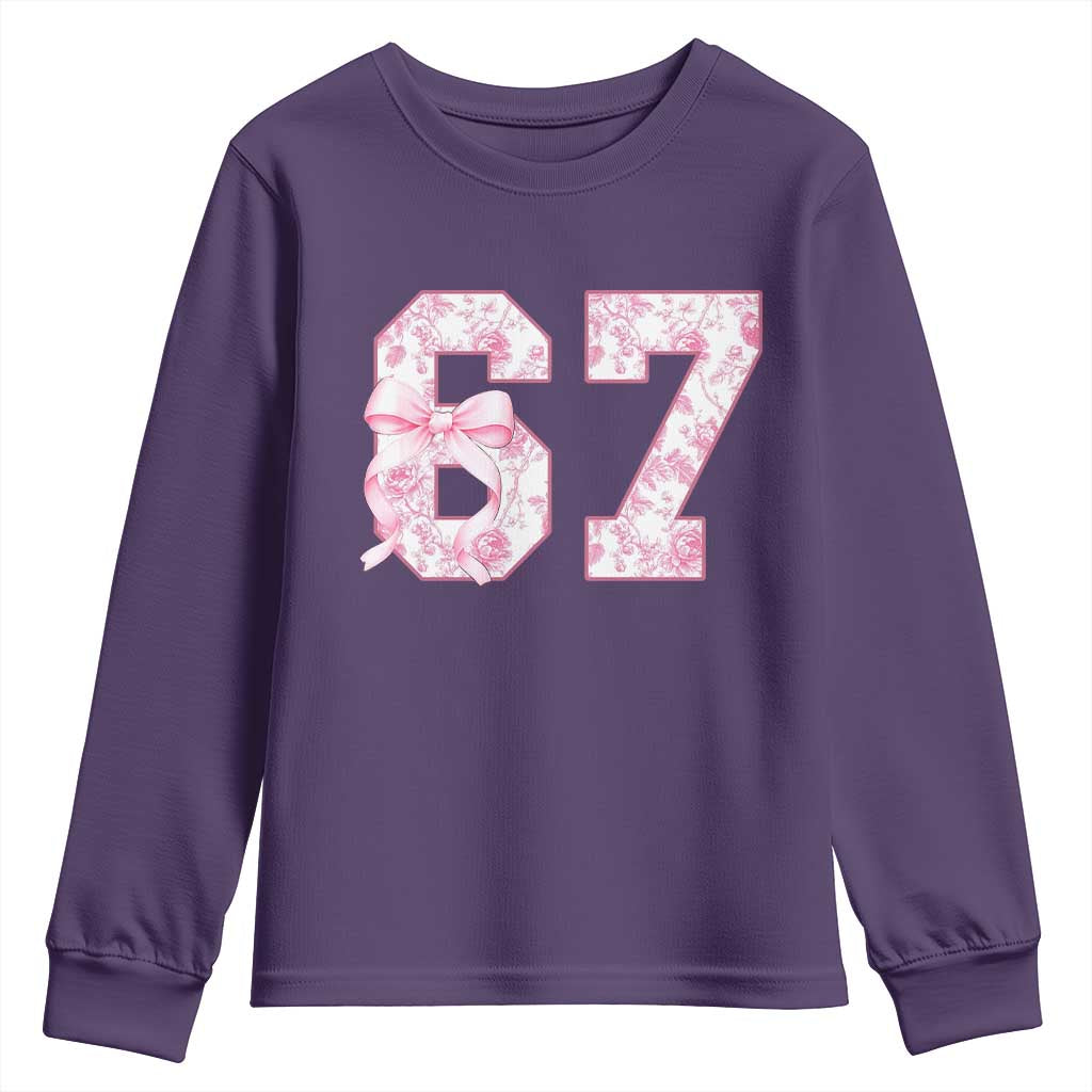 Six Seven Coquette Girl Youth Sweatshirt Funny 67 Meme Gen Alpha Slang Pink Floral Bow Aesthetic - Wonder Print Shop
