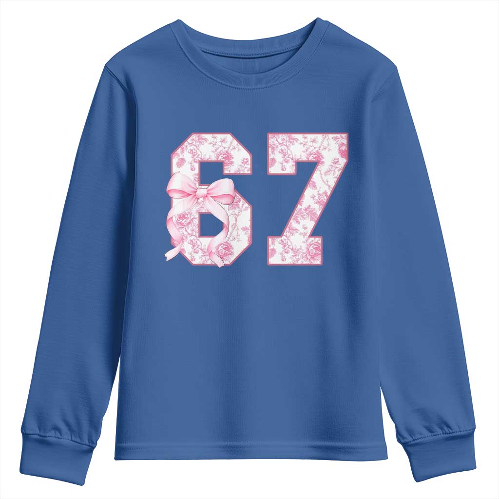 Six Seven Coquette Girl Youth Sweatshirt Funny 67 Meme Gen Alpha Slang Pink Floral Bow Aesthetic - Wonder Print Shop