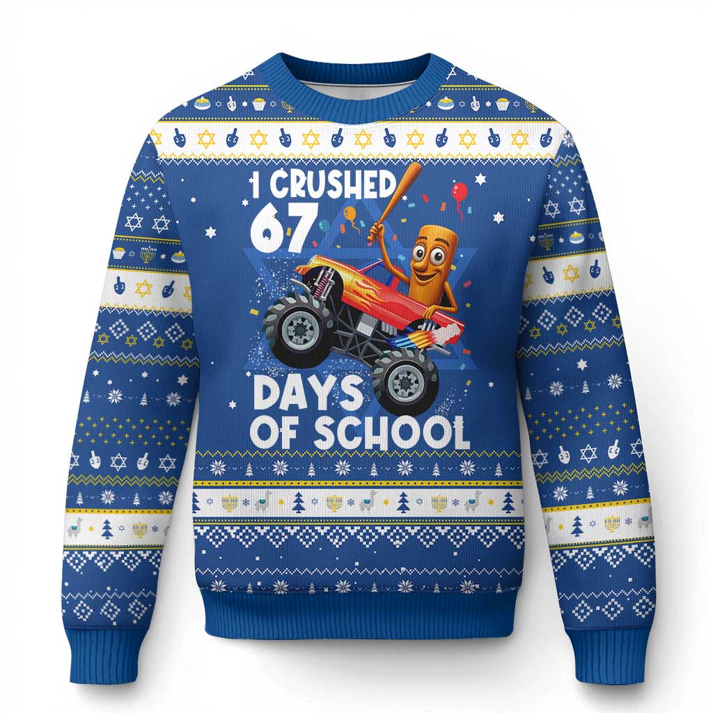 67 Days of School Monster Truck Hanukkah Ugly Sweater 67th Day Boys Tung Tung Tung Sahur - Wonder Print Shop