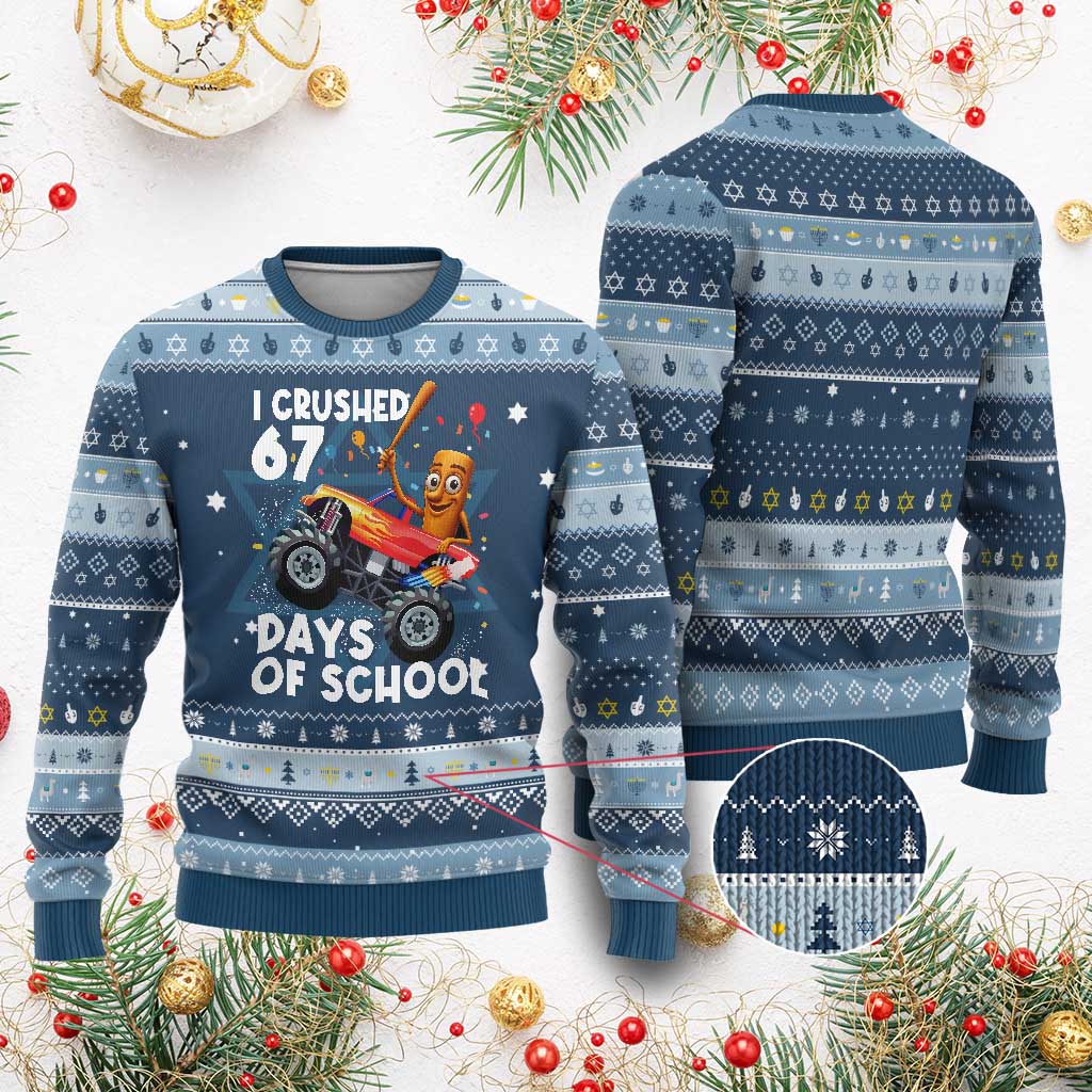 67 Days of School Monster Truck Hanukkah Ugly Sweater 67th Day Boys Tung Tung Tung Sahur - Wonder Print Shop
