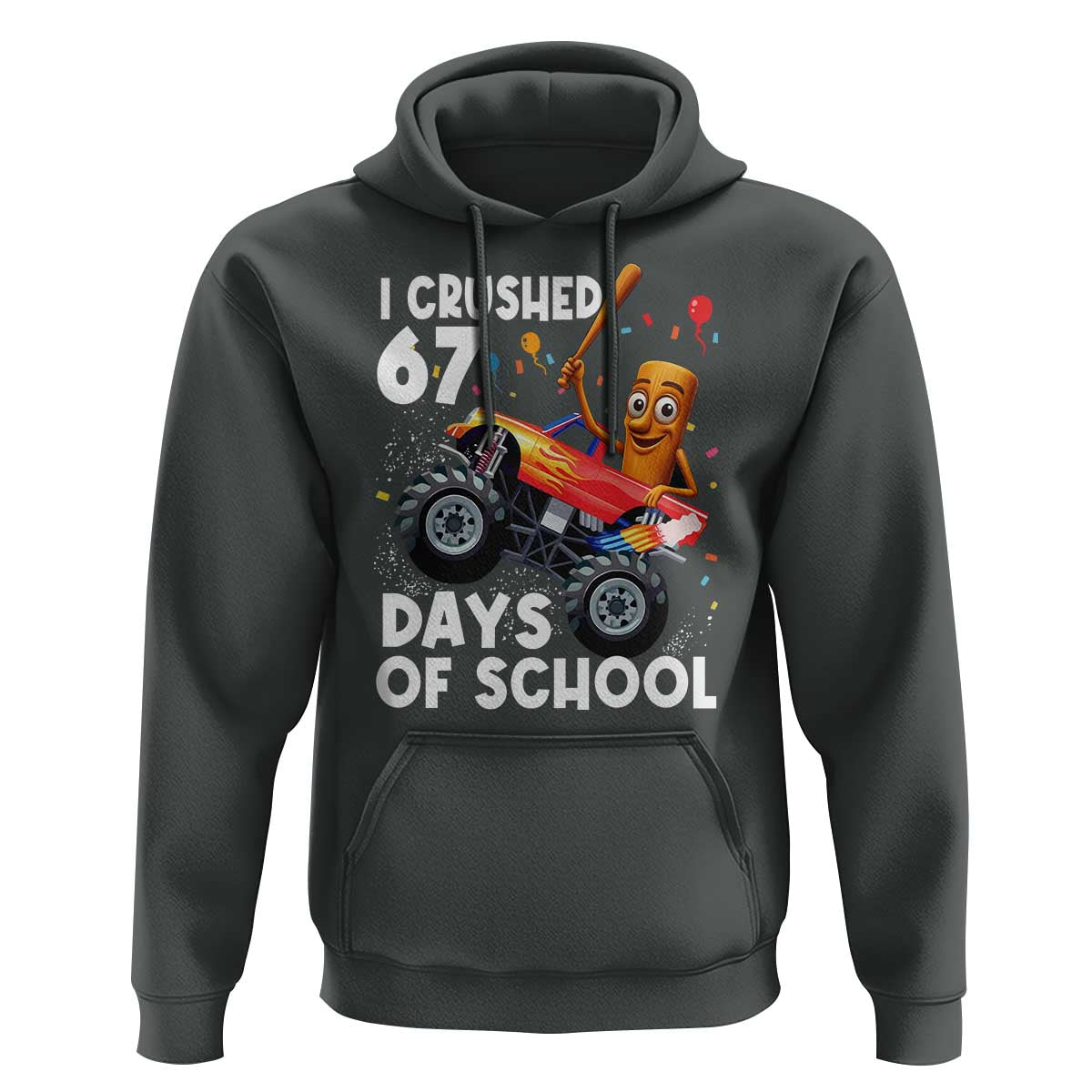 67 Days of School Monster Truck Hoodie 67th Day Boys Tung Tung Tung Sahur - Wonder Print Shop