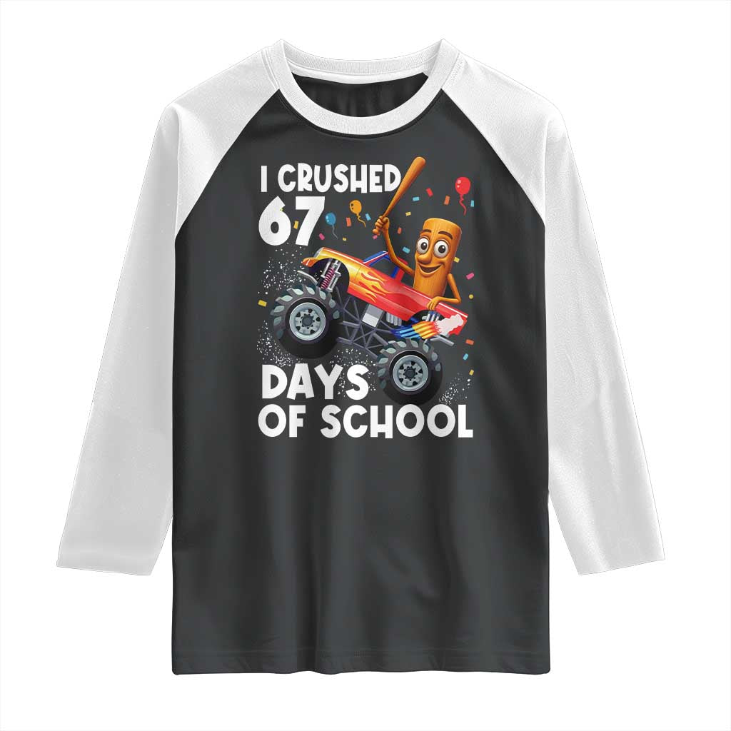67 Days of School Monster Truck Raglan Shirt 67th Day Boys Tung Tung Tung Sahur - Wonder Print Shop