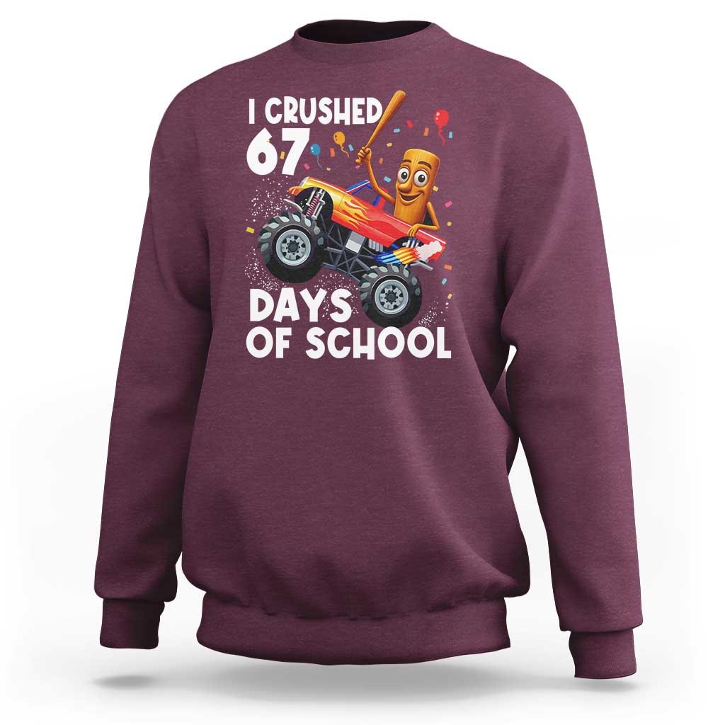 67 Days of School Monster Truck Sweatshirt 67th Day Boys Tung Tung Tung Sahur - Wonder Print Shop