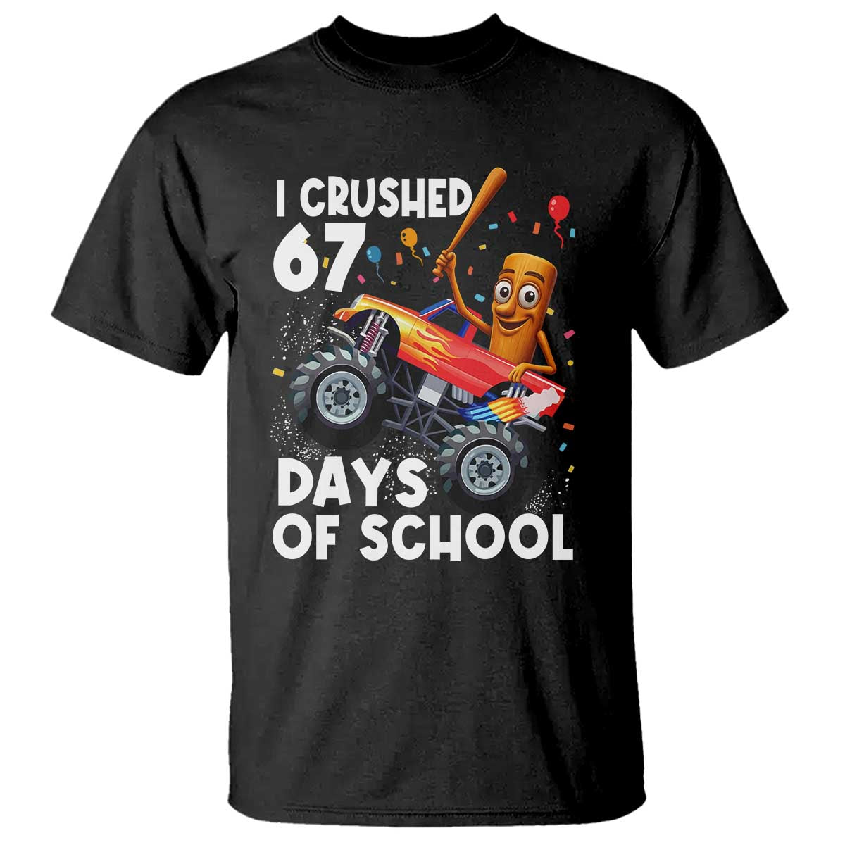 67 Days of School Monster Truck T Shirt 67th Day Boys Tung Tung Tung Sahur - Wonder Print Shop