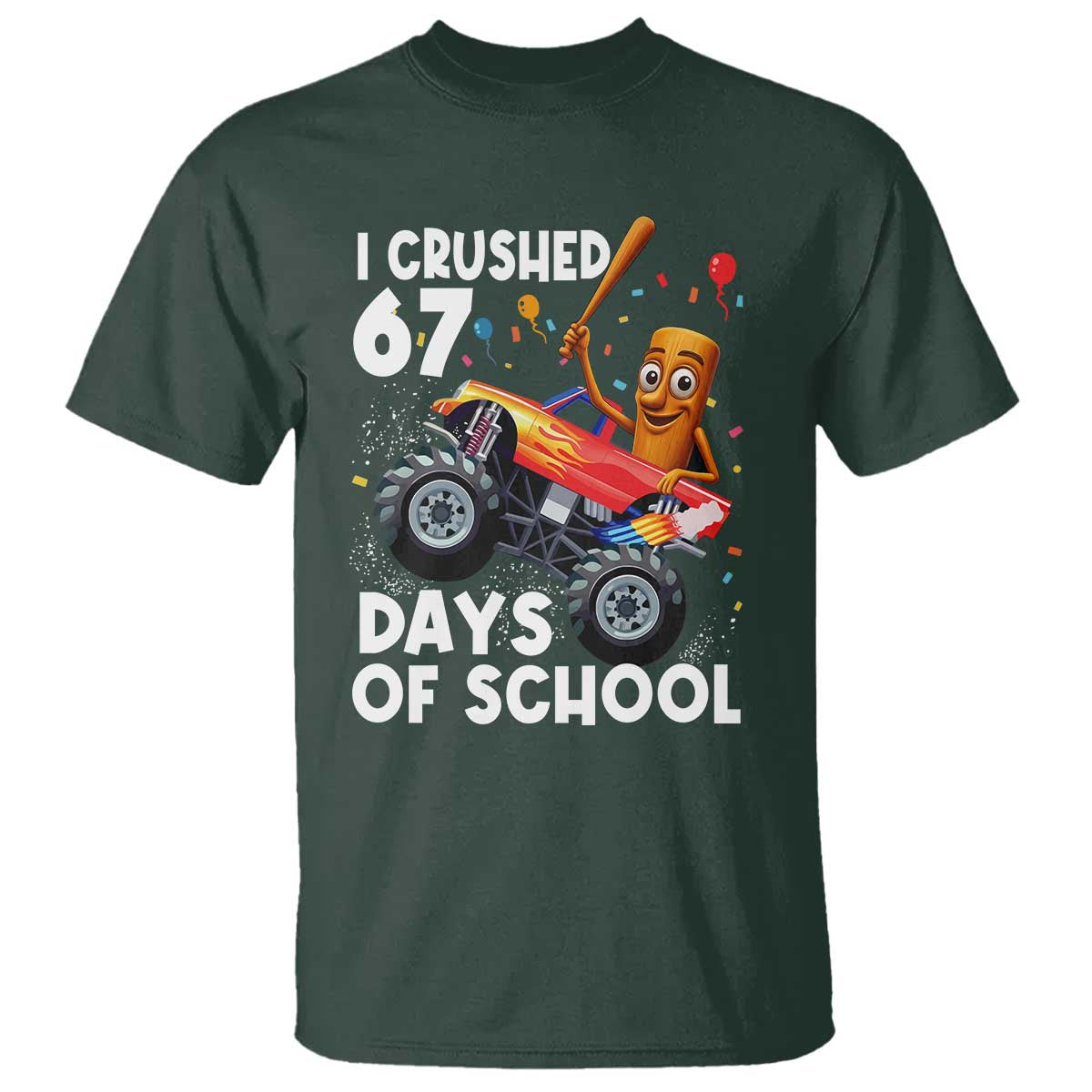 67 Days of School Monster Truck T Shirt 67th Day Boys Tung Tung Tung Sahur - Wonder Print Shop
