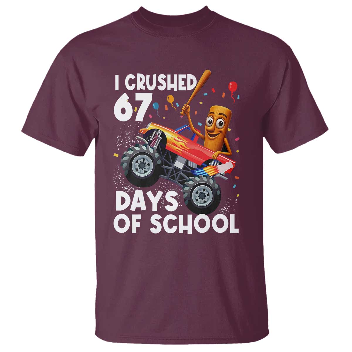 67 Days of School Monster Truck T Shirt 67th Day Boys Tung Tung Tung Sahur - Wonder Print Shop