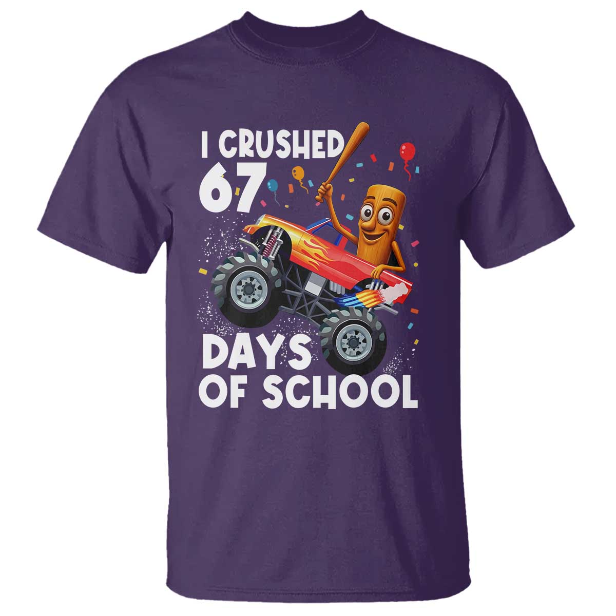 67 Days of School Monster Truck T Shirt 67th Day Boys Tung Tung Tung Sahur - Wonder Print Shop