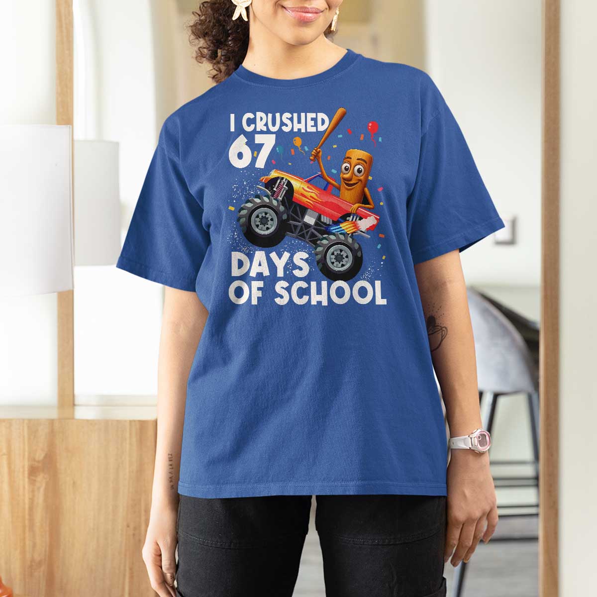 67 Days of School Monster Truck T Shirt For Women 67th Day Boys Tung Tung Tung Sahur - Wonder Print Shop