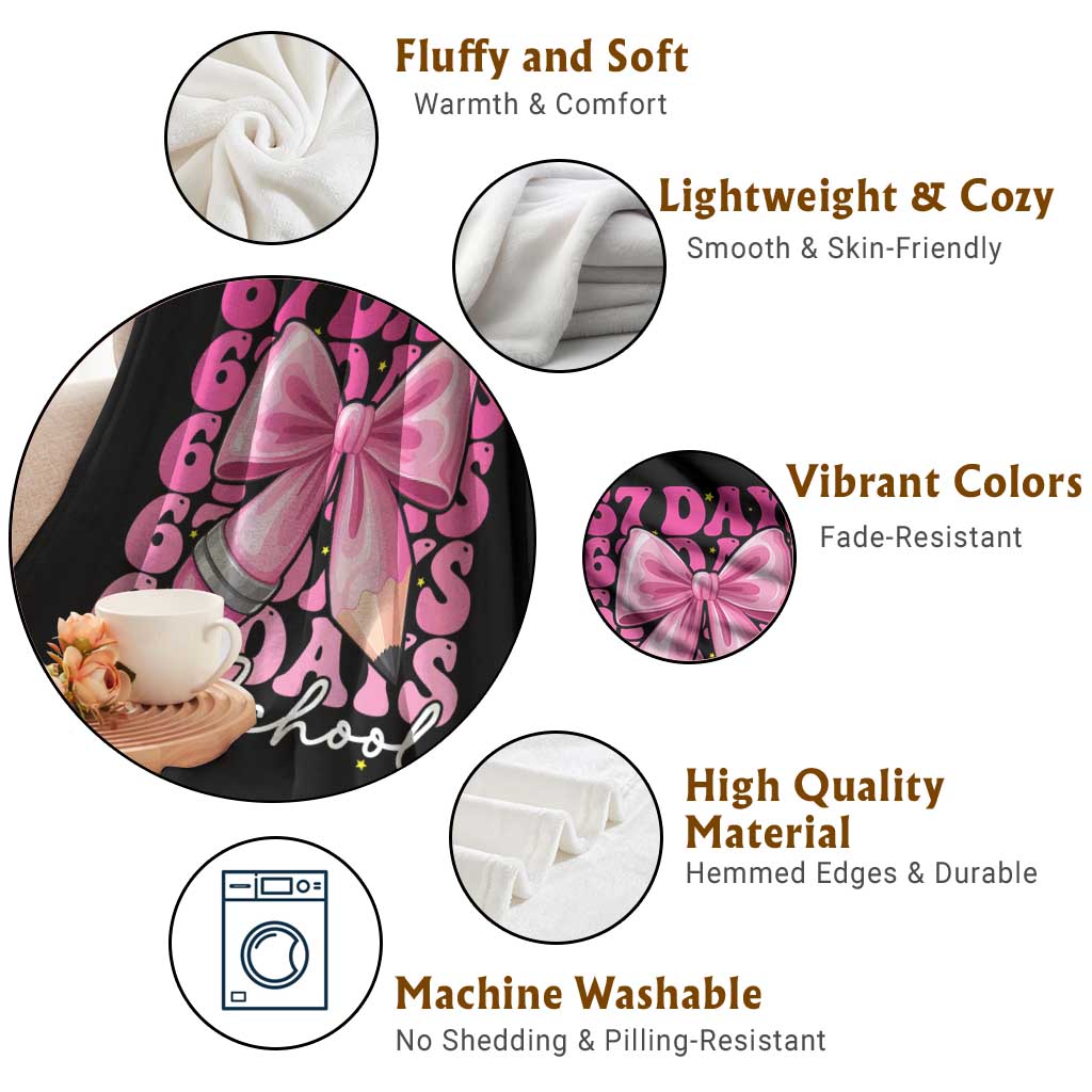 67 Days Of School Girls Coquette Bow Throw Blanket Funny Six Seven Meme 67th Day - Wonder Print Shop