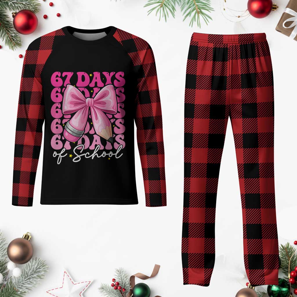 67 Days Of School Girls Coquette Bow Plaid Pajama Set Funny Six Seven Meme 67th Day - Wonder Print Shop