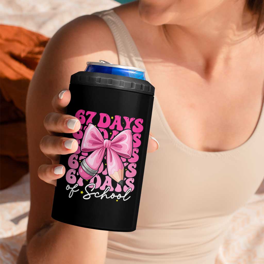 67 Days Of School Girls Coquette Bow 4 in 1 Can Cooler Tumbler Funny Six Seven Meme 67th Day - Wonder Print Shop