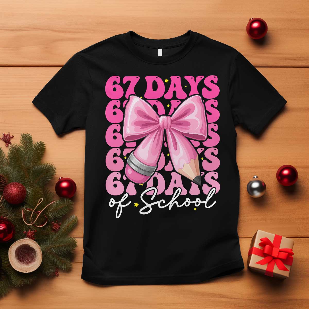67 Days Of School Girls Coquette Bow T Shirt Funny Six Seven Meme 67th Day - Wonder Print Shop