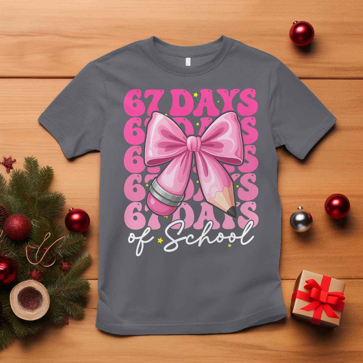 67 Days Of School Girls Coquette Bow T Shirt Funny Six Seven Meme 67th Day - Wonder Print Shop