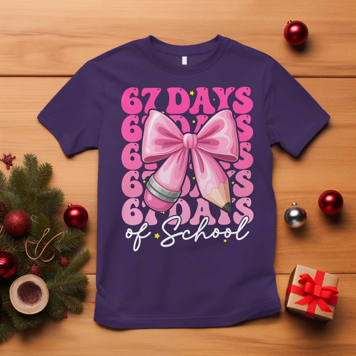 67 Days Of School Girls Coquette Bow T Shirt Funny Six Seven Meme 67th Day - Wonder Print Shop
