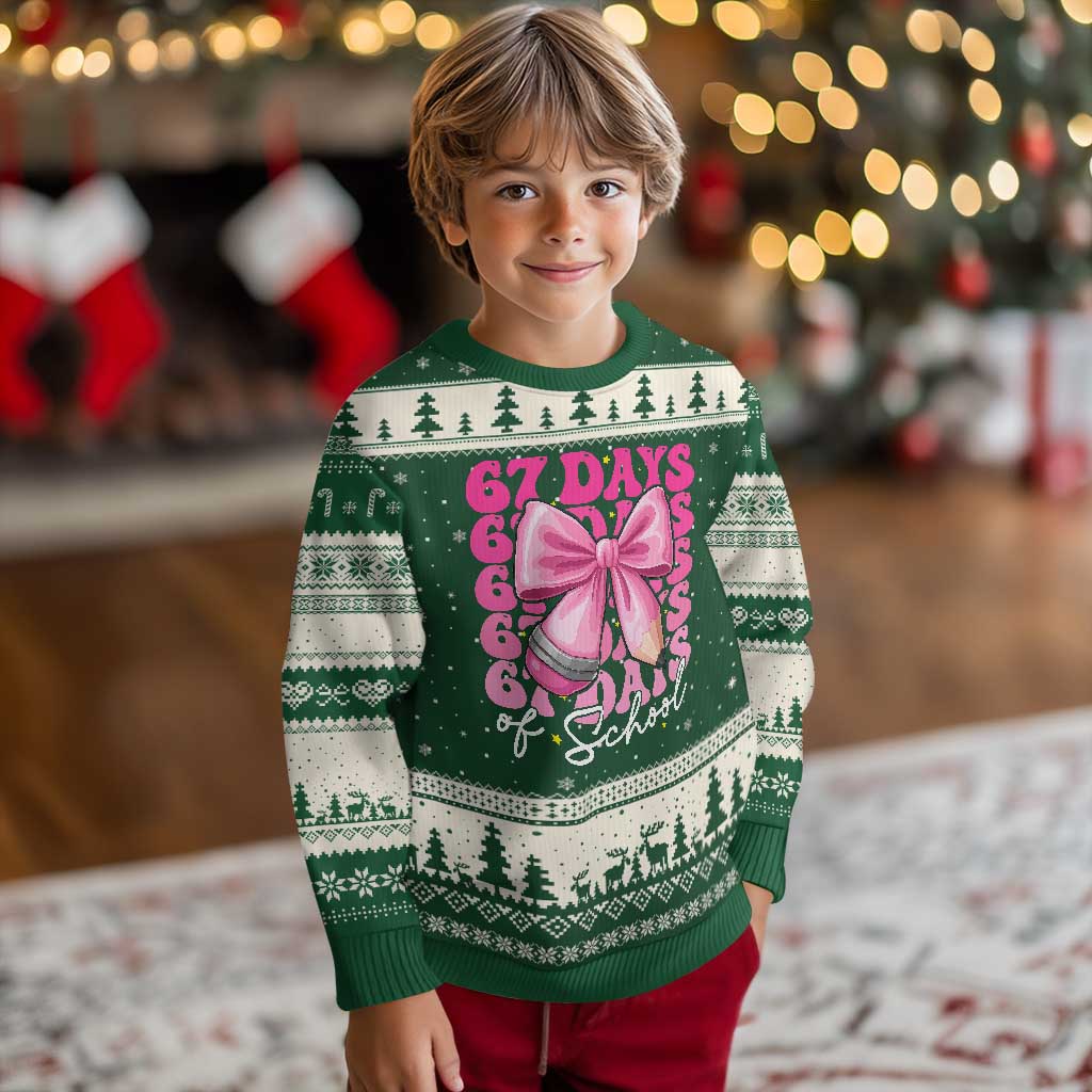 67 Days Of School Girls Coquette Bow Ugly Christmas Sweater Funny Six Seven Meme 67th Day - Wonder Print Shop