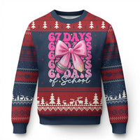 67 Days Of School Girls Coquette Bow Ugly Christmas Sweater Funny Six Seven Meme 67th Day - Wonder Print Shop