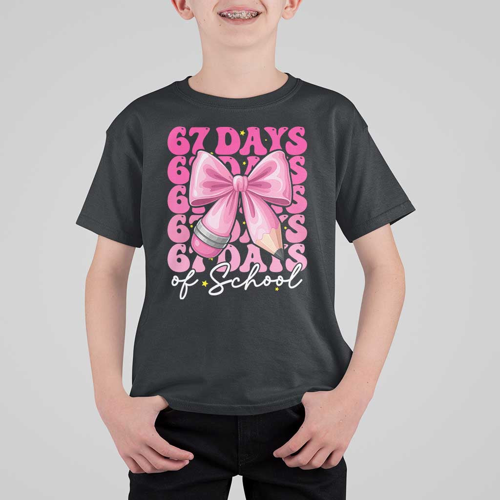 67 Days Of School Girls Coquette Bow T Shirt For Kid Funny Six Seven Meme 67th Day - Wonder Print Shop