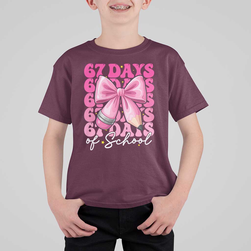 67 Days Of School Girls Coquette Bow T Shirt For Kid Funny Six Seven Meme 67th Day - Wonder Print Shop