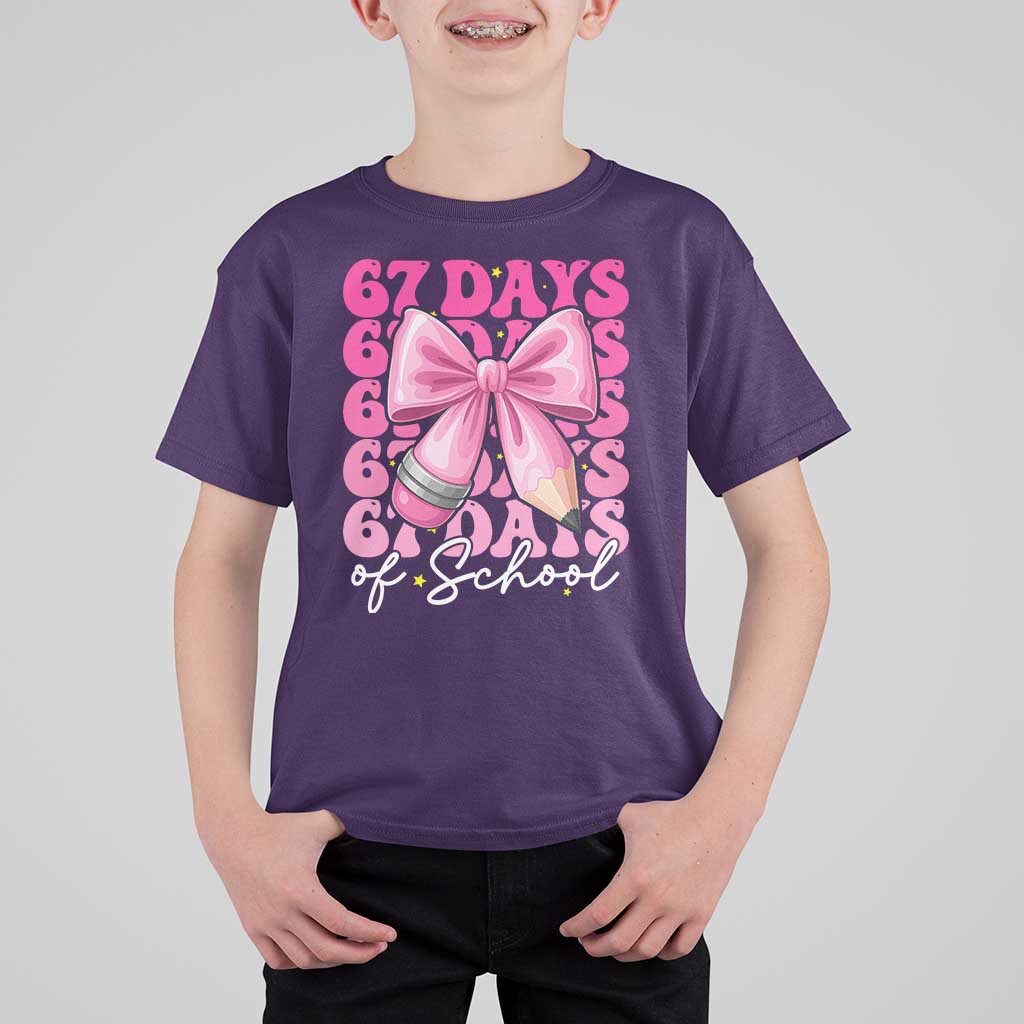 67 Days Of School Girls Coquette Bow T Shirt For Kid Funny Six Seven Meme 67th Day - Wonder Print Shop