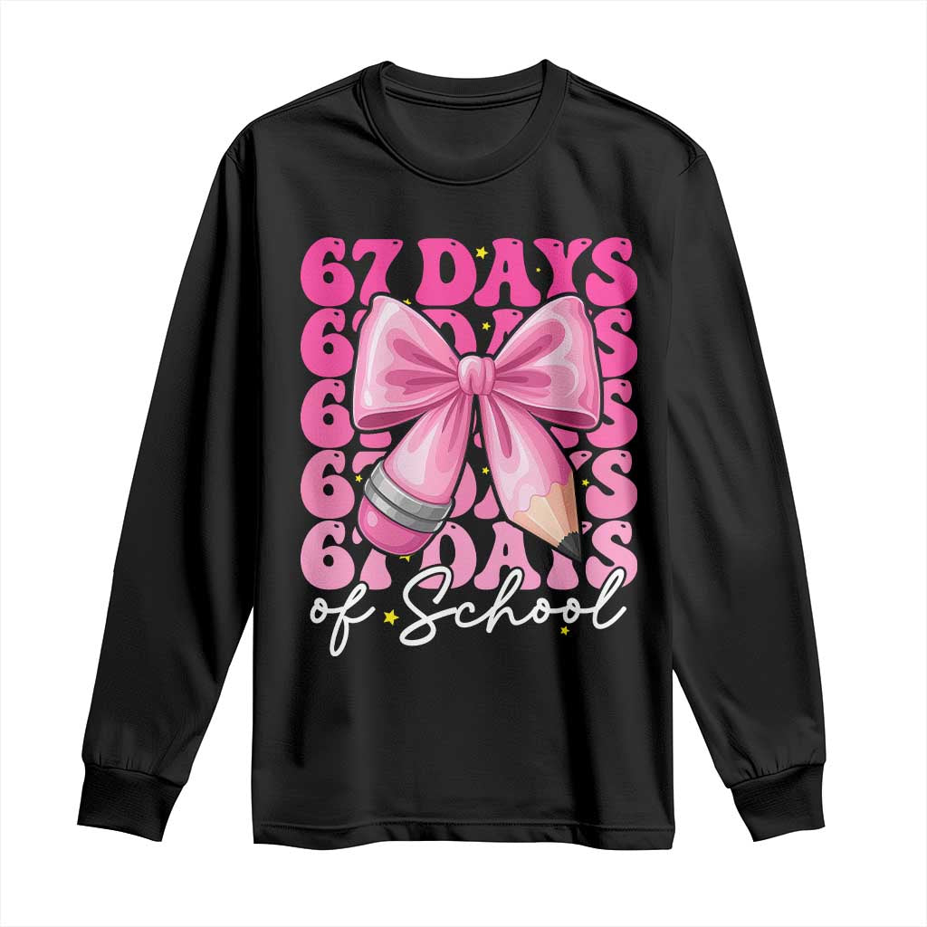 67 Days Of School Girls Coquette Bow Long Sleeve Shirt Funny Six Seven Meme 67th Day - Wonder Print Shop