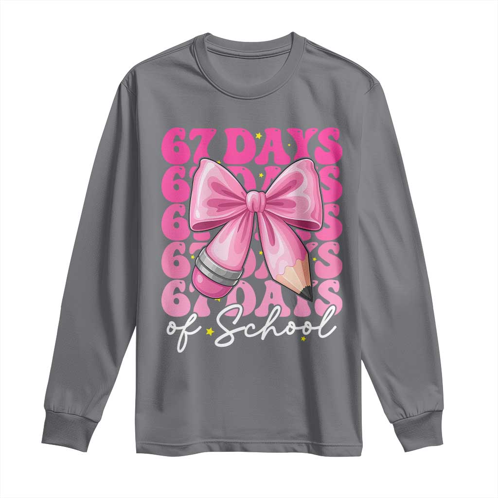 67 Days Of School Girls Coquette Bow Long Sleeve Shirt Funny Six Seven Meme 67th Day - Wonder Print Shop