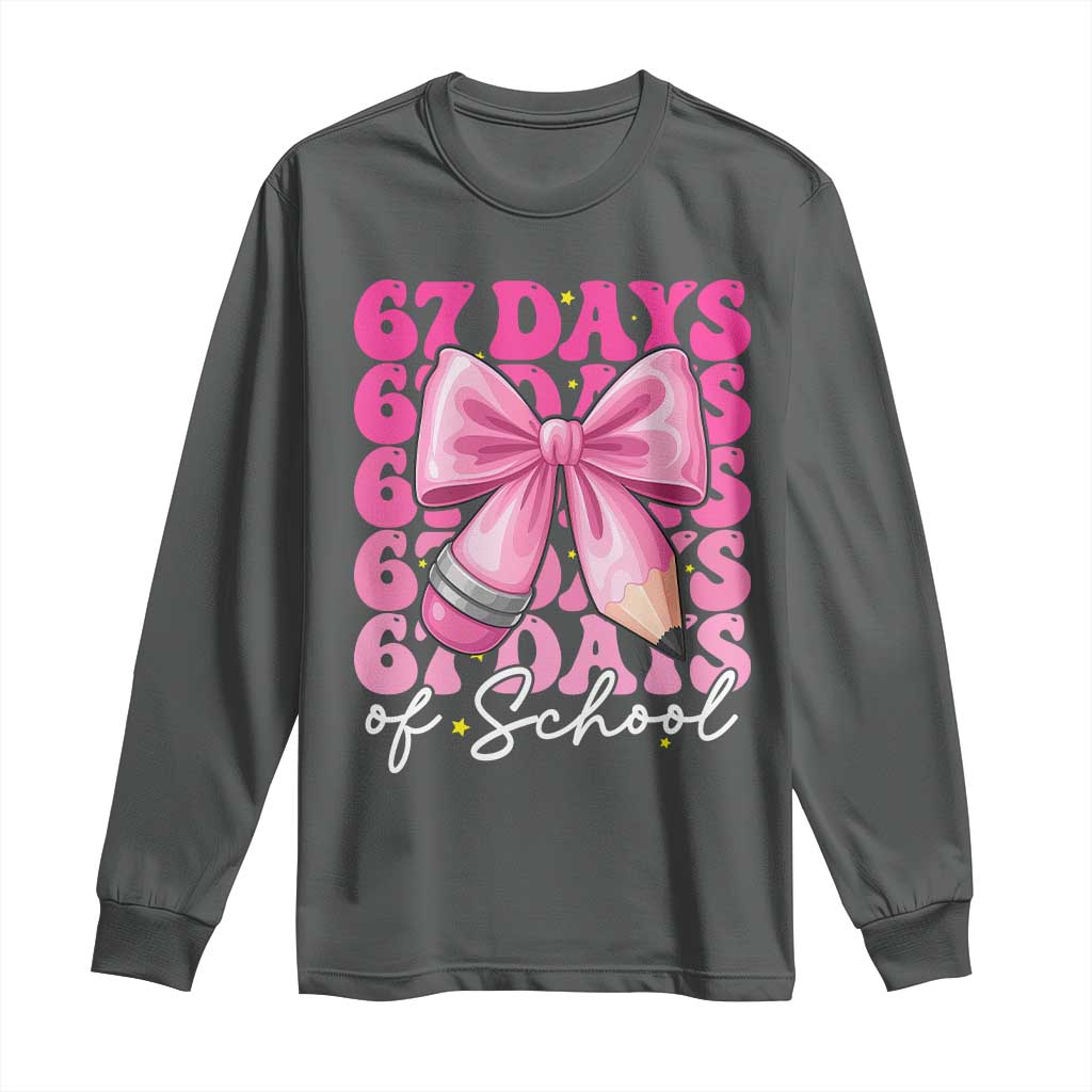 67 Days Of School Girls Coquette Bow Long Sleeve Shirt Funny Six Seven Meme 67th Day - Wonder Print Shop