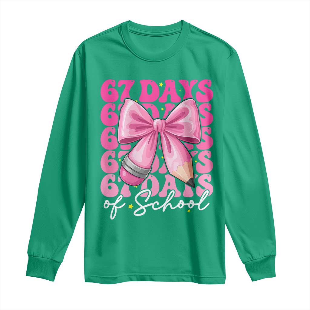 67 Days Of School Girls Coquette Bow Long Sleeve Shirt Funny Six Seven Meme 67th Day - Wonder Print Shop