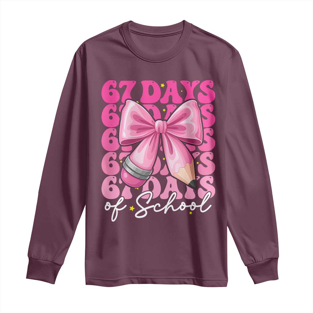 67 Days Of School Girls Coquette Bow Long Sleeve Shirt Funny Six Seven Meme 67th Day - Wonder Print Shop