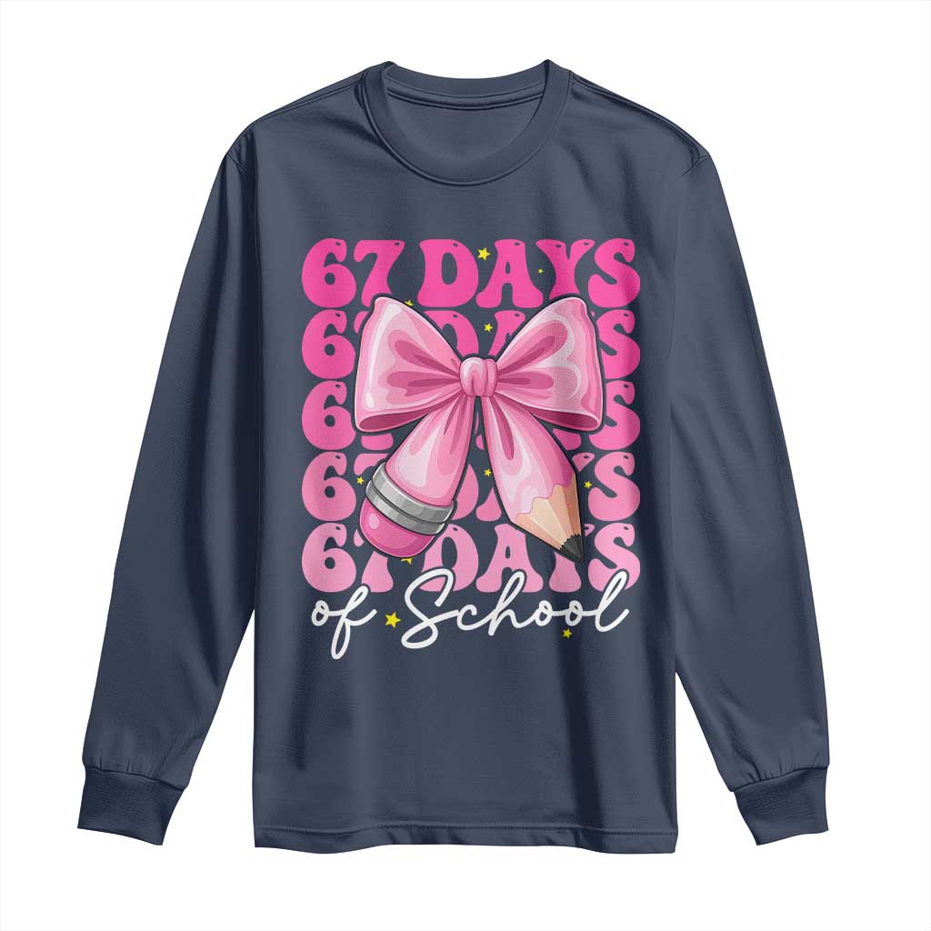 67 Days Of School Girls Coquette Bow Long Sleeve Shirt Funny Six Seven Meme 67th Day - Wonder Print Shop