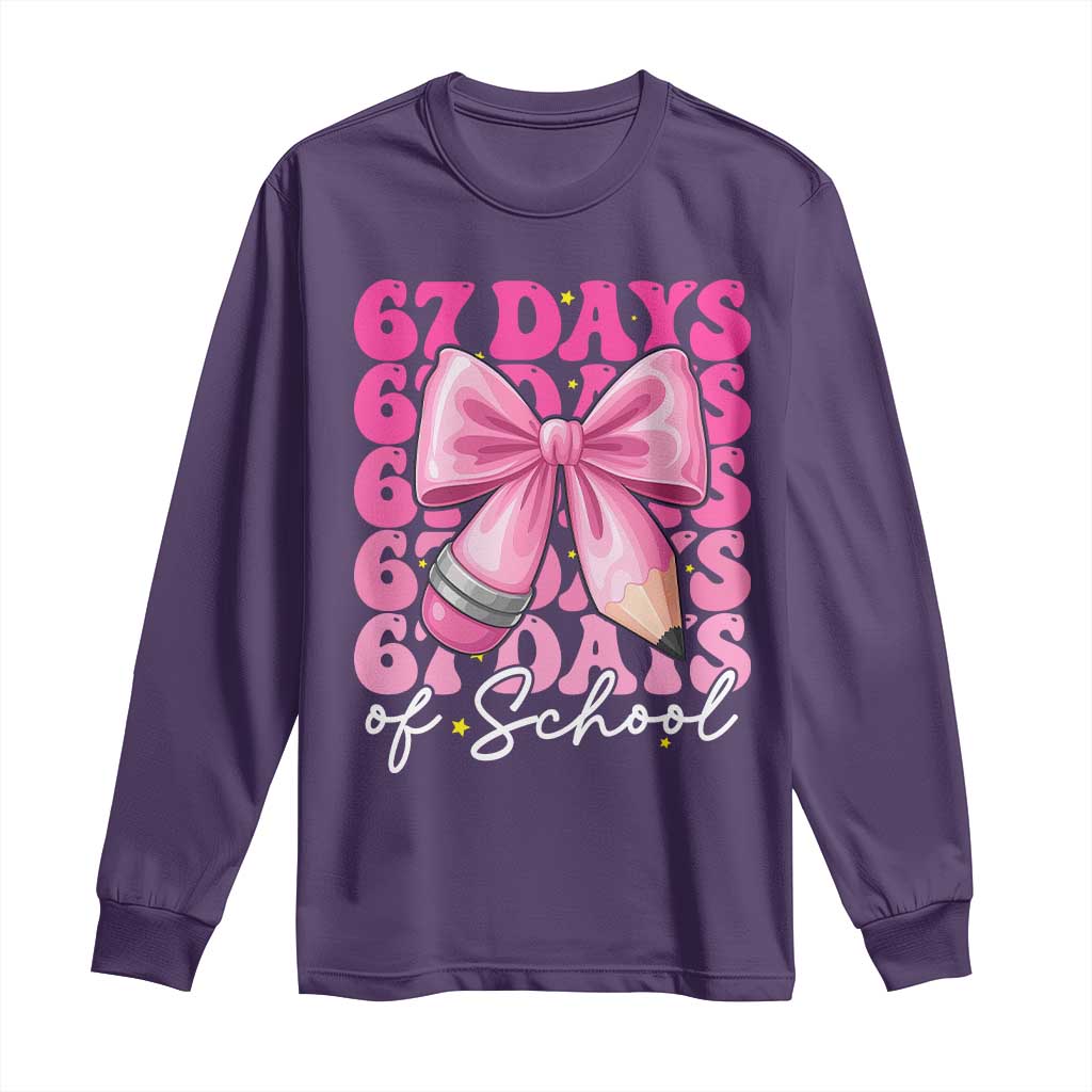 67 Days Of School Girls Coquette Bow Long Sleeve Shirt Funny Six Seven Meme 67th Day - Wonder Print Shop