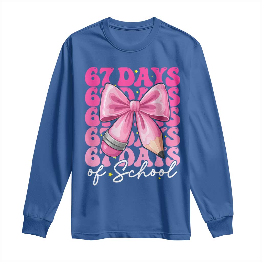 67 Days Of School Girls Coquette Bow Long Sleeve Shirt Funny Six Seven Meme 67th Day - Wonder Print Shop