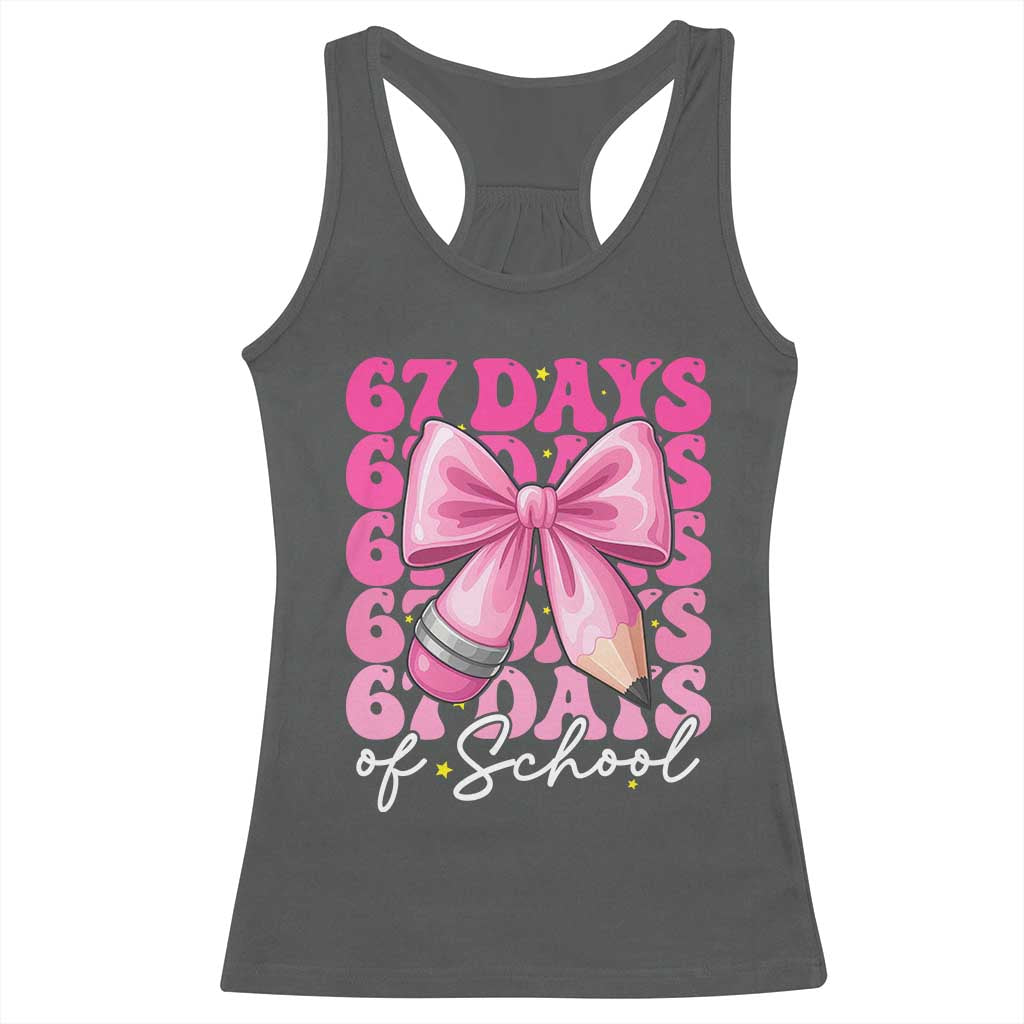 67 Days Of School Girls Coquette Bow Racerback Tank Top Funny Six Seven Meme 67th Day - Wonder Print Shop