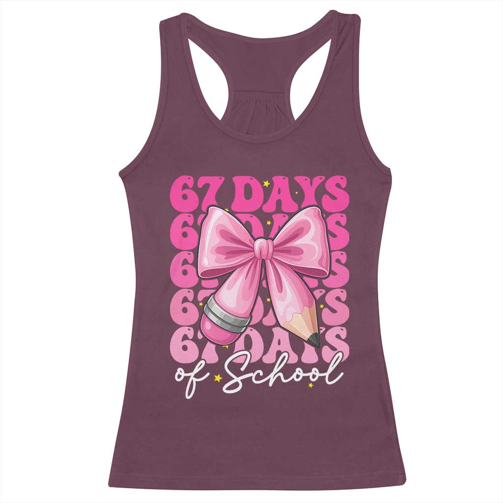 67 Days Of School Girls Coquette Bow Racerback Tank Top Funny Six Seven Meme 67th Day - Wonder Print Shop