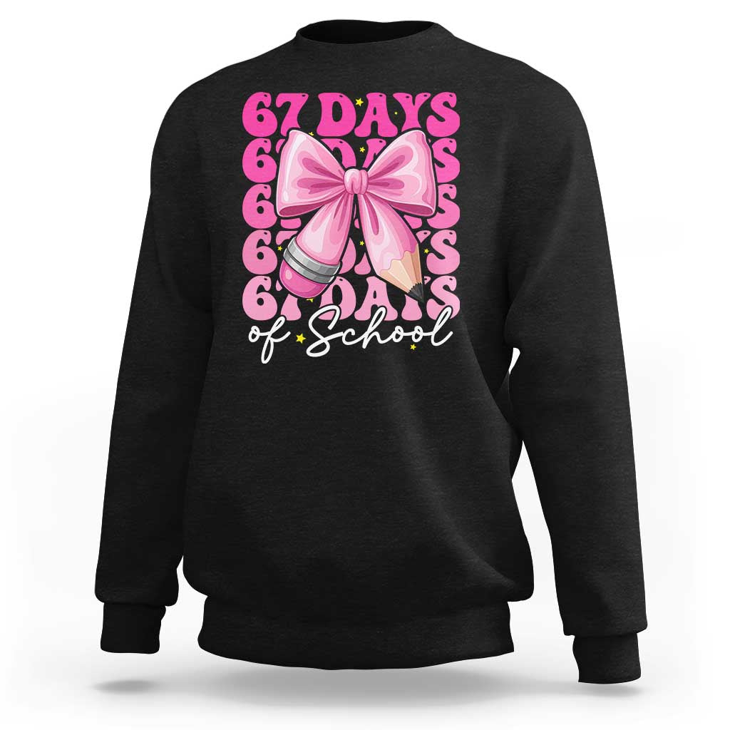 67 Days Of School Girls Coquette Bow Sweatshirt Funny Six Seven Meme 67th Day - Wonder Print Shop