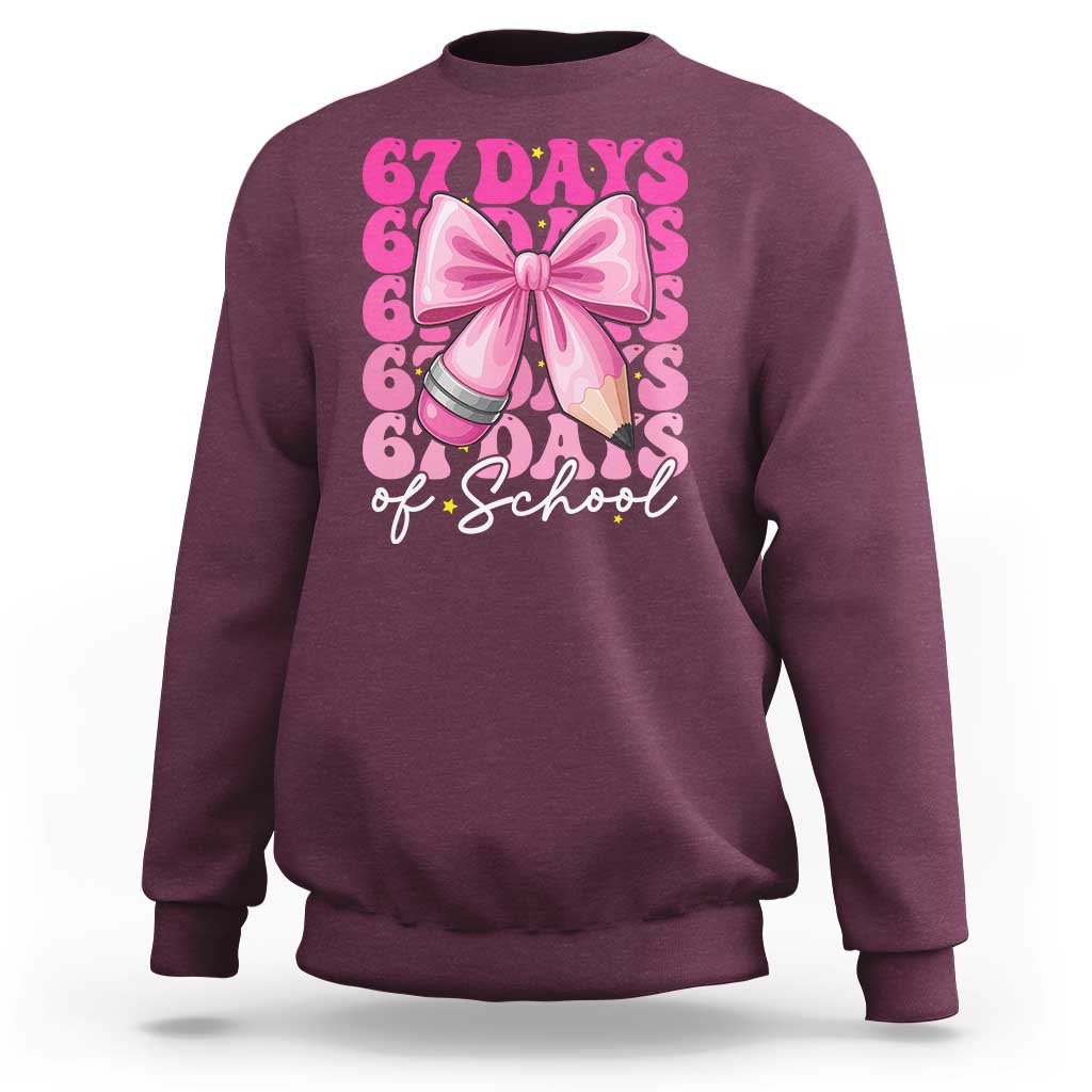 67 Days Of School Girls Coquette Bow Sweatshirt Funny Six Seven Meme 67th Day - Wonder Print Shop