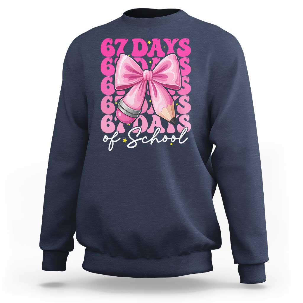 67 Days Of School Girls Coquette Bow Sweatshirt Funny Six Seven Meme 67th Day - Wonder Print Shop