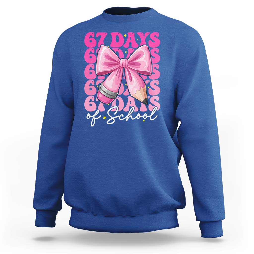 67 Days Of School Girls Coquette Bow Sweatshirt Funny Six Seven Meme 67th Day - Wonder Print Shop