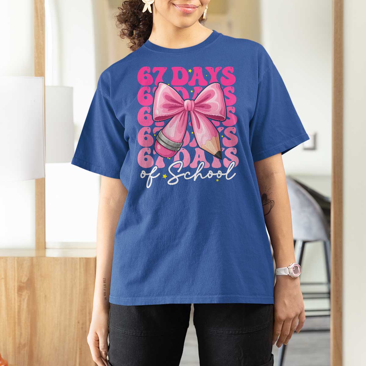 67 Days Of School Girls Coquette Bow T Shirt For Women Funny Six Seven Meme 67th Day - Wonder Print Shop
