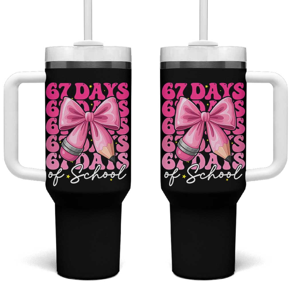 67 Days Of School Girls Coquette Bow Tumbler With Handle Funny Six Seven Meme 67th Day - Wonder Print Shop