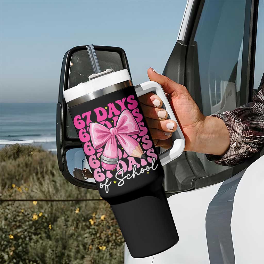 67 Days Of School Girls Coquette Bow Tumbler With Handle Funny Six Seven Meme 67th Day - Wonder Print Shop
