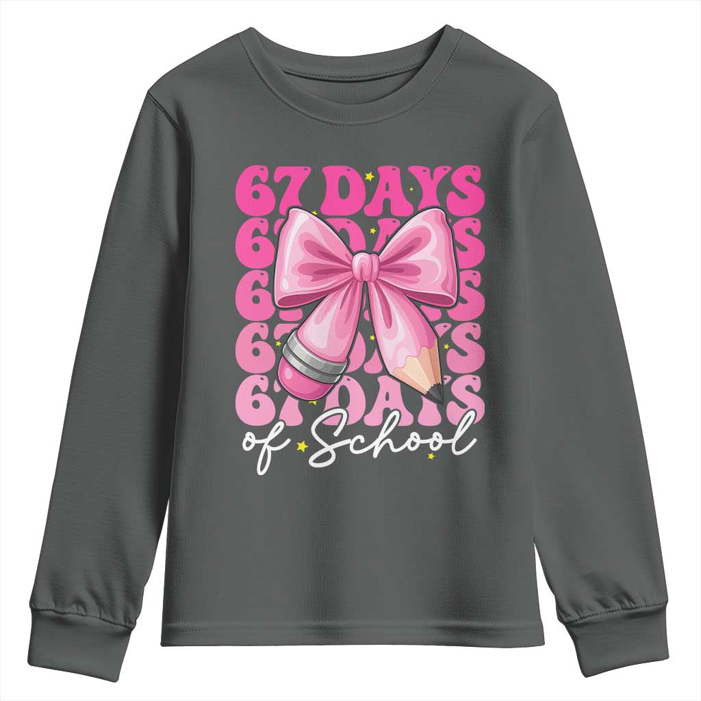 67 Days Of School Girls Coquette Bow Youth Sweatshirt Funny Six Seven Meme 67th Day - Wonder Print Shop