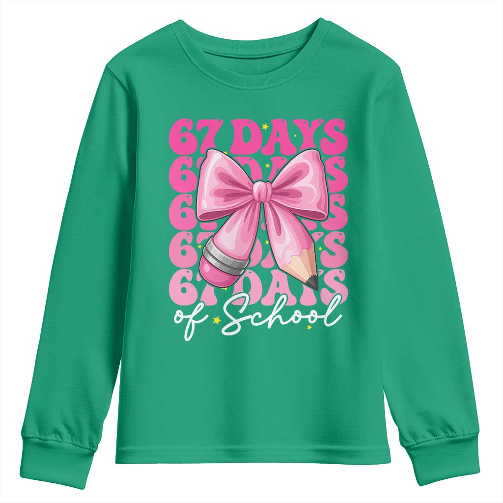 67 Days Of School Girls Coquette Bow Youth Sweatshirt Funny Six Seven Meme 67th Day - Wonder Print Shop