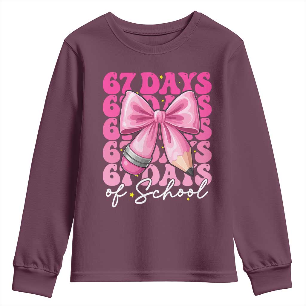 67 Days Of School Girls Coquette Bow Youth Sweatshirt Funny Six Seven Meme 67th Day - Wonder Print Shop