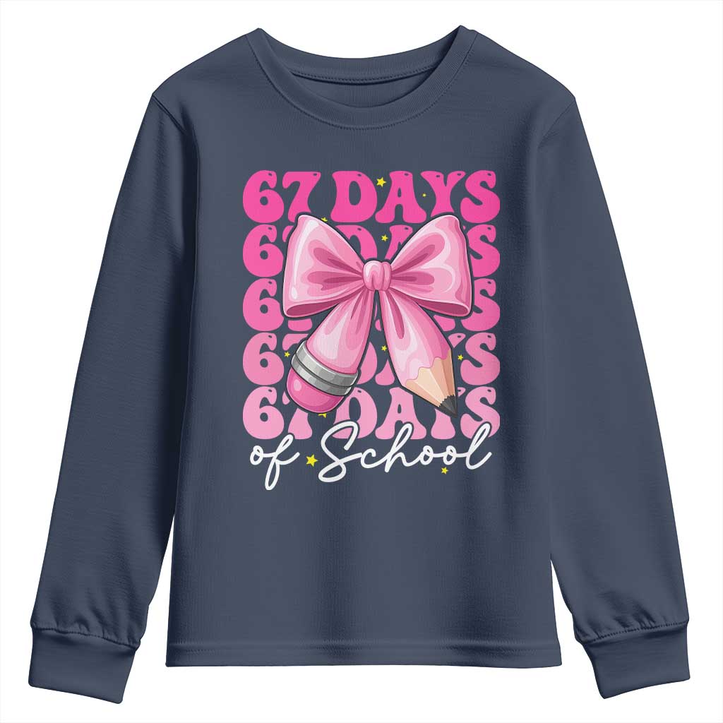 67 Days Of School Girls Coquette Bow Youth Sweatshirt Funny Six Seven Meme 67th Day - Wonder Print Shop